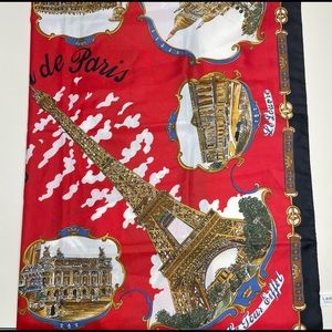 LAHMY Scarf Made in ITALY “Souvenir de Paris” Red W/prints of Historical Places